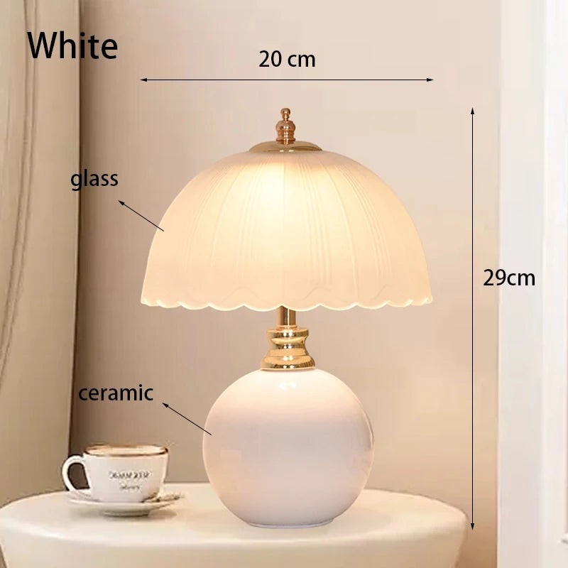 Ceramic Glass LED Table Lamp – USB Dimmable Luxury Bedside Light