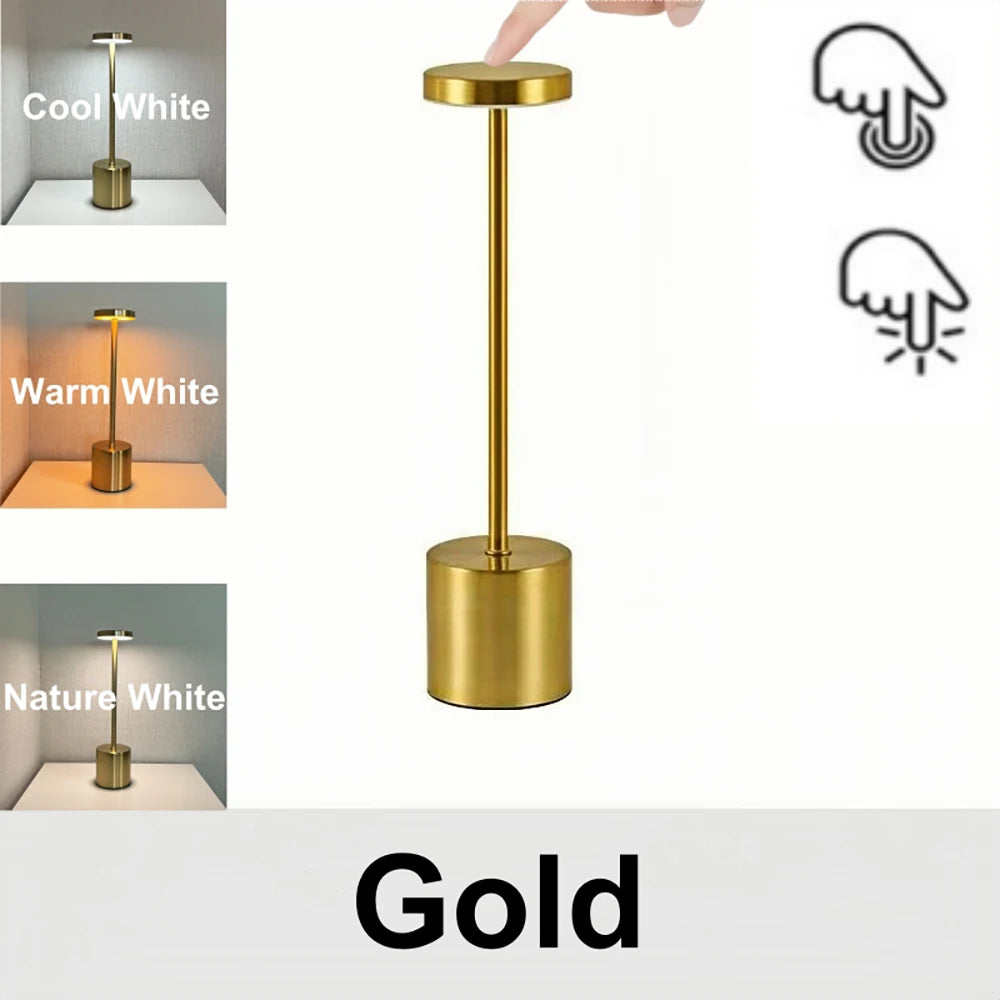 Rechargeable LED Metal Table Lamp – 3-Colour Stepless Dimming
