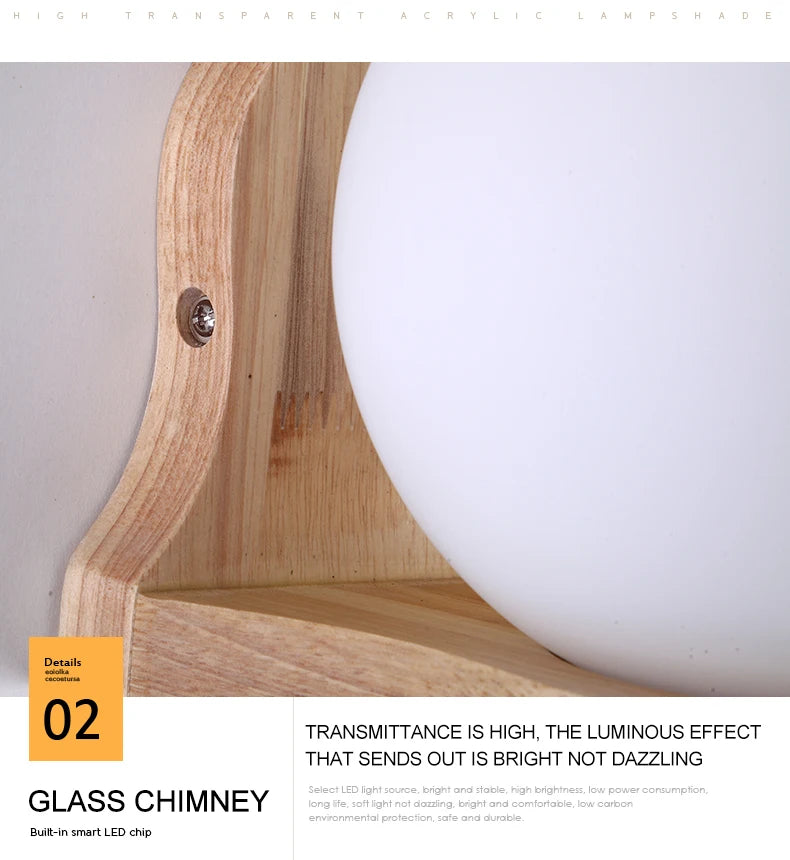 Modern Wooden Wall Lamp – E27 Frosted Glass