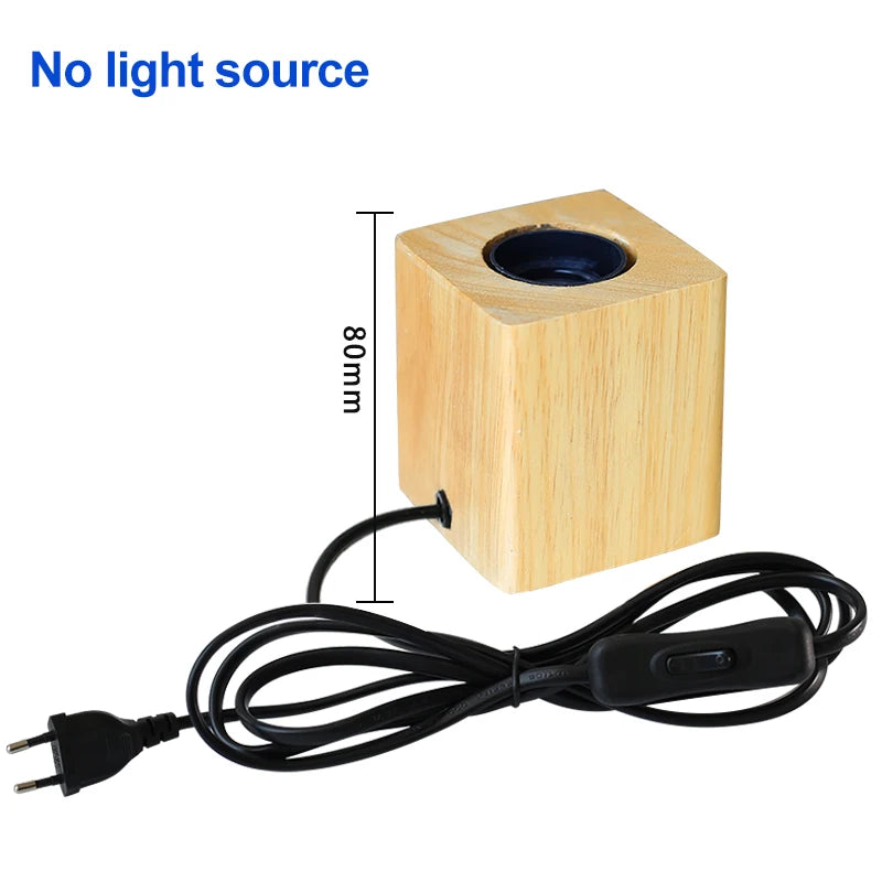 Retro Wooden LED Table Lamp – E27 Geometric Bedside Living Room
