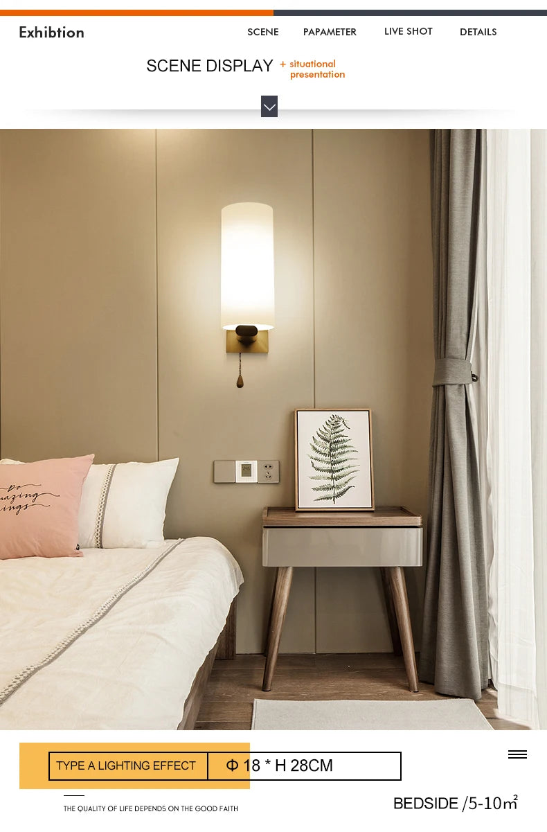 Modern Wooden Wall Lamp – E27 Frosted Glass