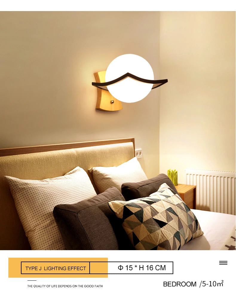 Modern Wooden Wall Lamp – E27 Frosted Glass