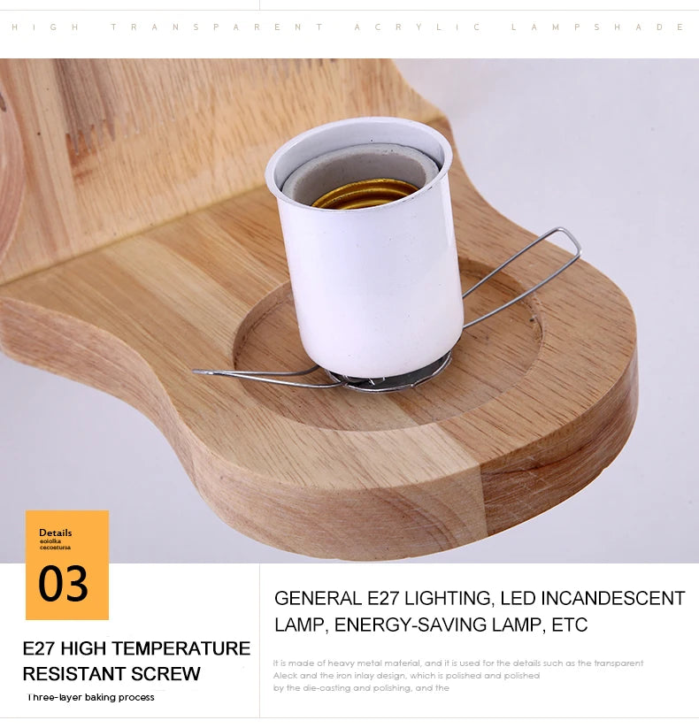 Modern Wooden Wall Lamp – E27 Frosted Glass