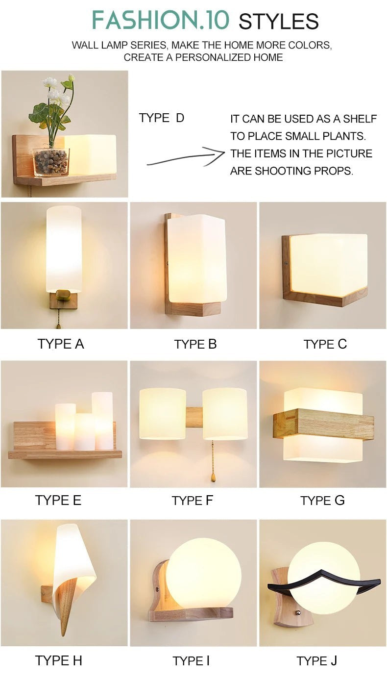 Modern Wooden Wall Lamp – E27 Frosted Glass