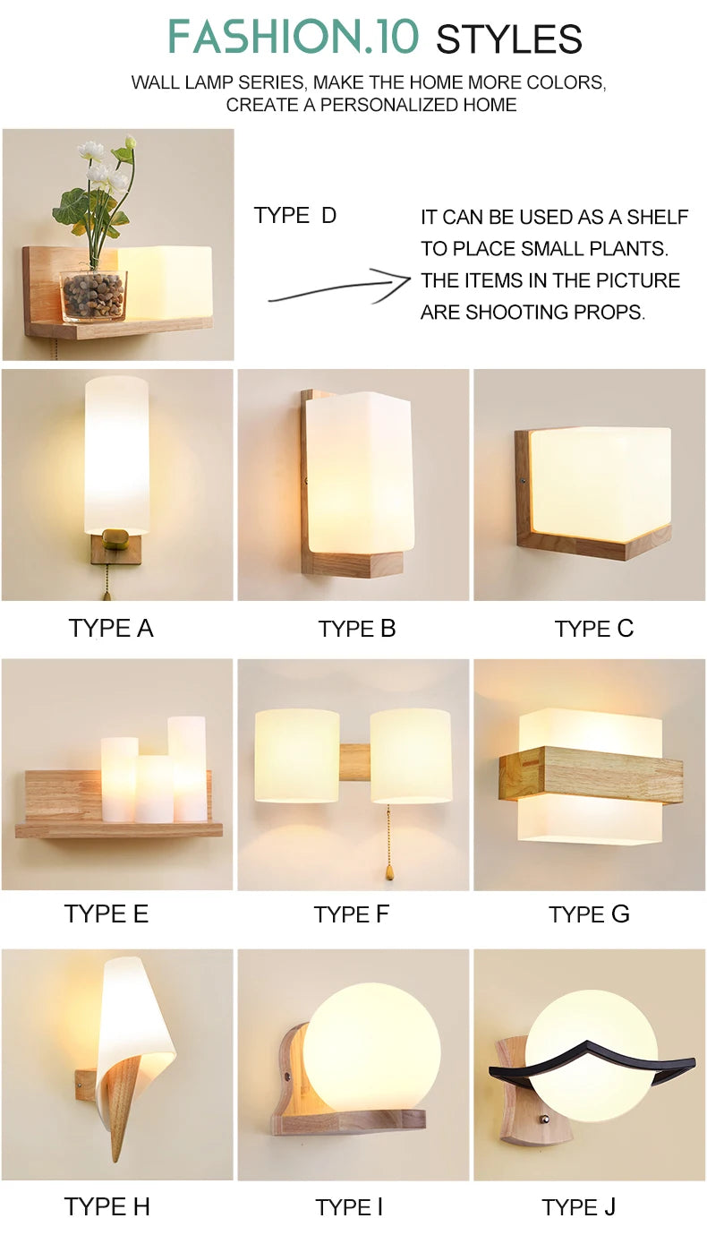 Modern Wooden Wall Lamp – E27 Frosted Glass
