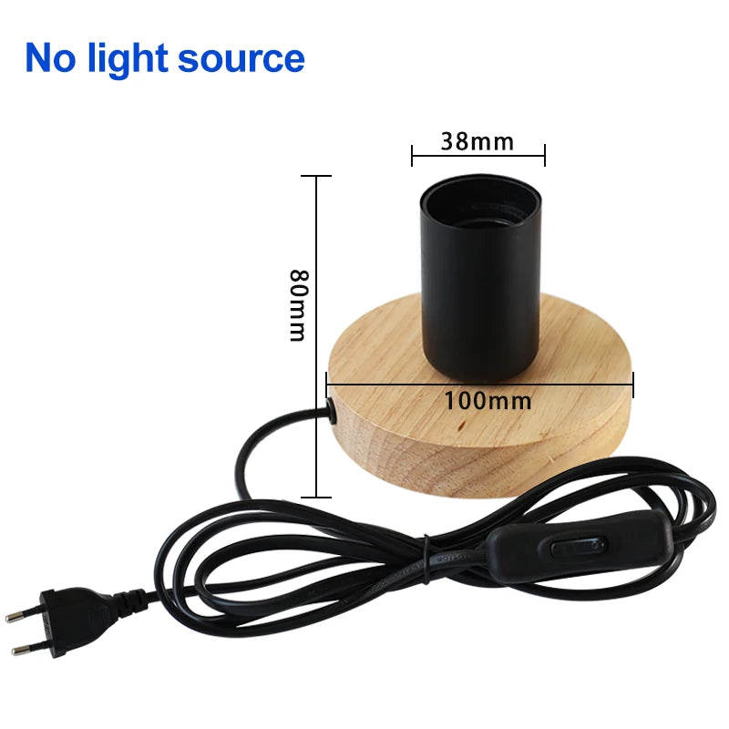 Retro Wooden LED Table Lamp – E27 Geometric Bedside Living Room