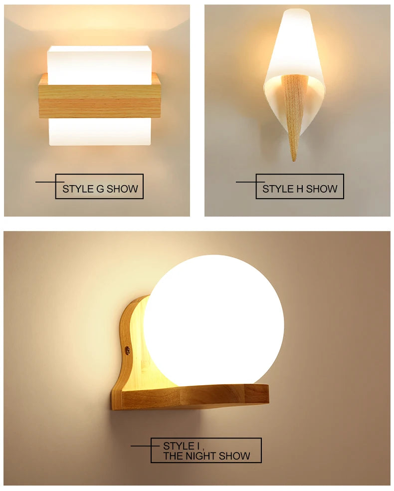 Modern Wooden Wall Lamp – E27 Frosted Glass