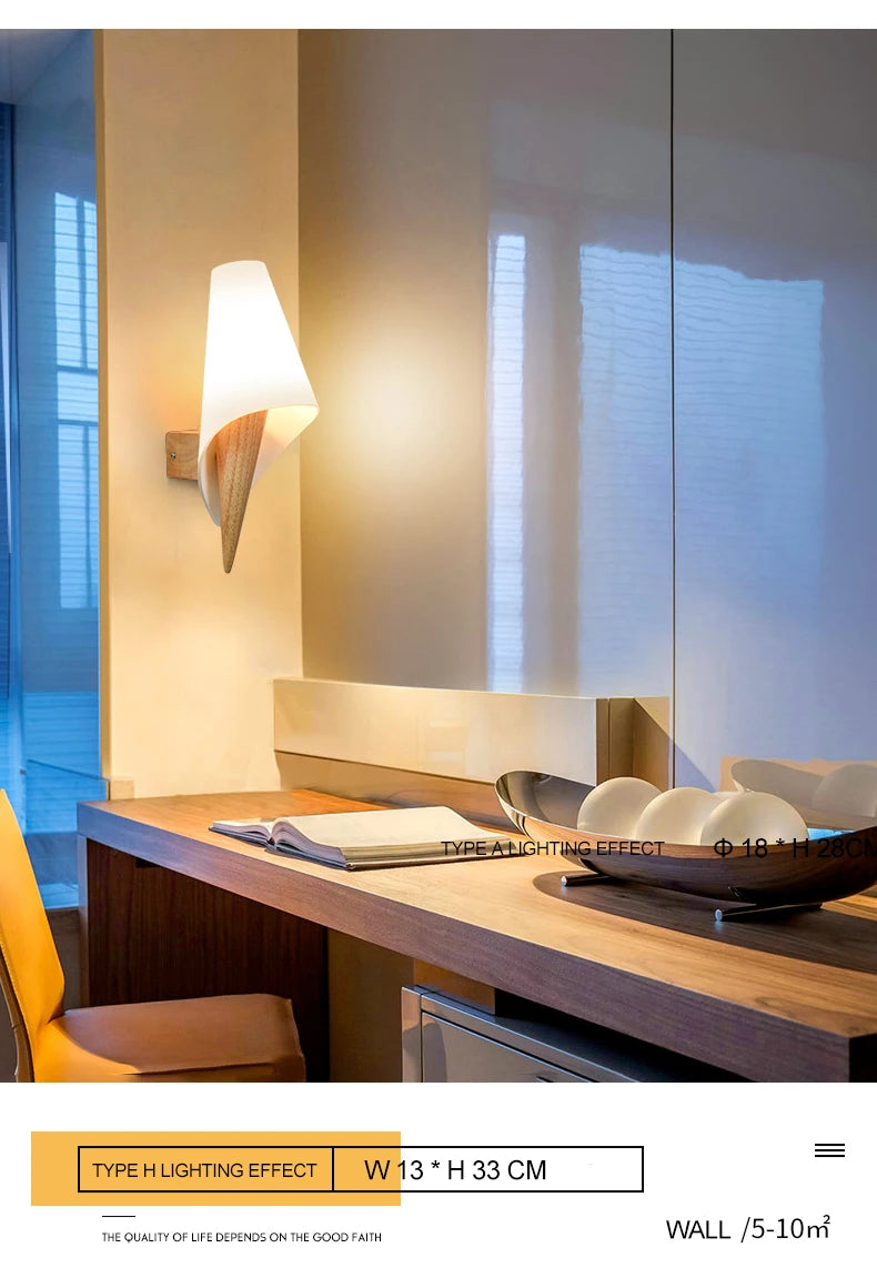 Modern Wooden Wall Lamp – E27 Frosted Glass