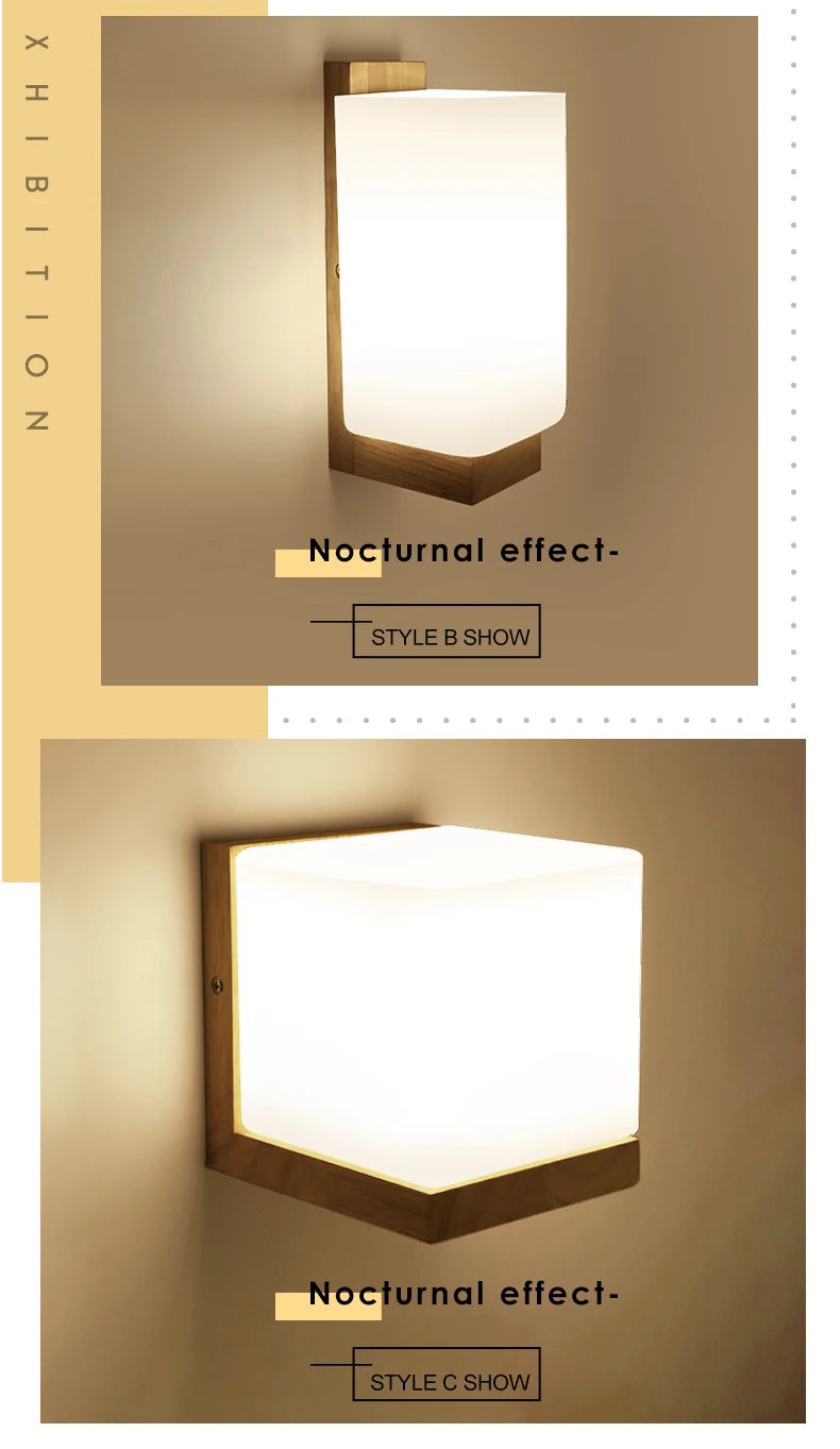Modern Wooden Wall Lamp – E27 Frosted Glass