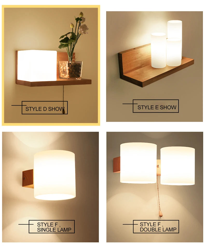 Modern Wooden Wall Lamp – E27 Frosted Glass