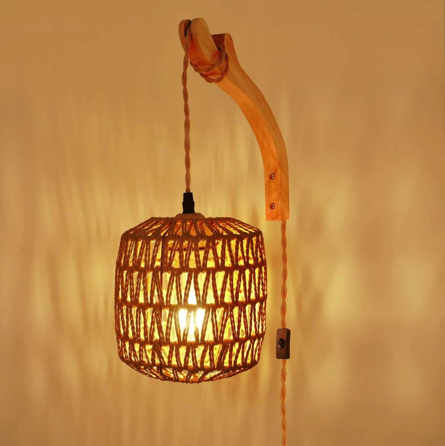 Led Rattan Wall Lamp Bedroom Living Room Woven Light Bedside Lamps E27 Retro Hemp Rope Lights Interior Decoration Fixtures