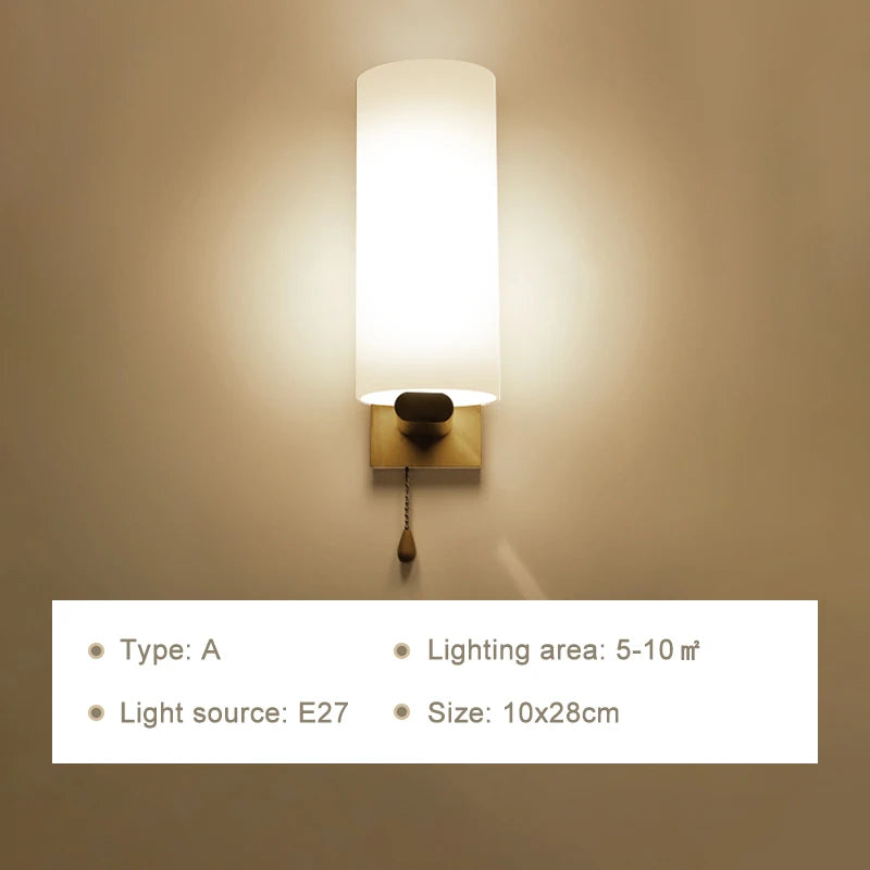 Modern Wooden Wall Lamp – E27 Frosted Glass
