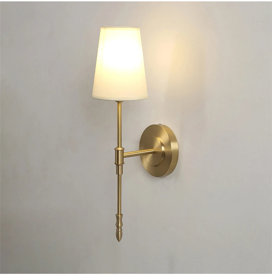 Retro Copper Wall Lamp – Fabric Shade Gold White