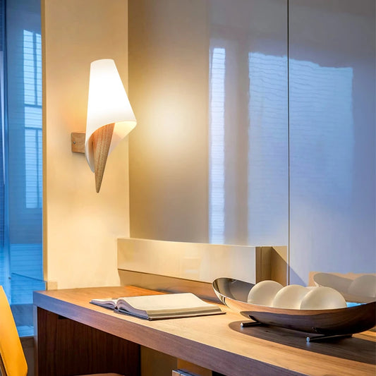 Modern Wooden Wall Lamp – E27 Frosted Glass