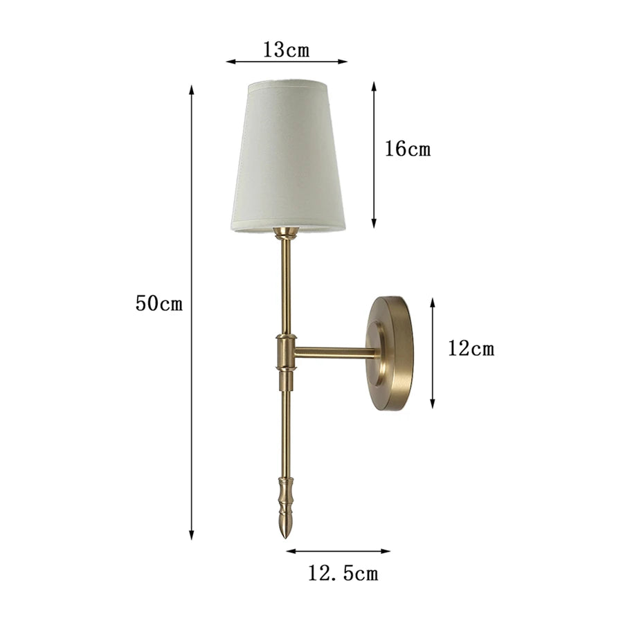 Retro Copper Wall Lamp – Fabric Shade Gold White