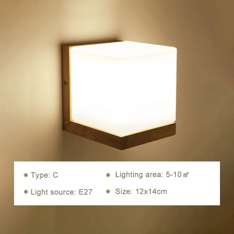 Modern Wooden Wall Lamp – E27 Frosted Glass