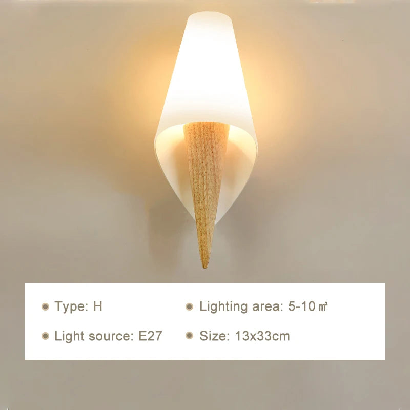 Modern Wooden Wall Lamp – E27 Frosted Glass