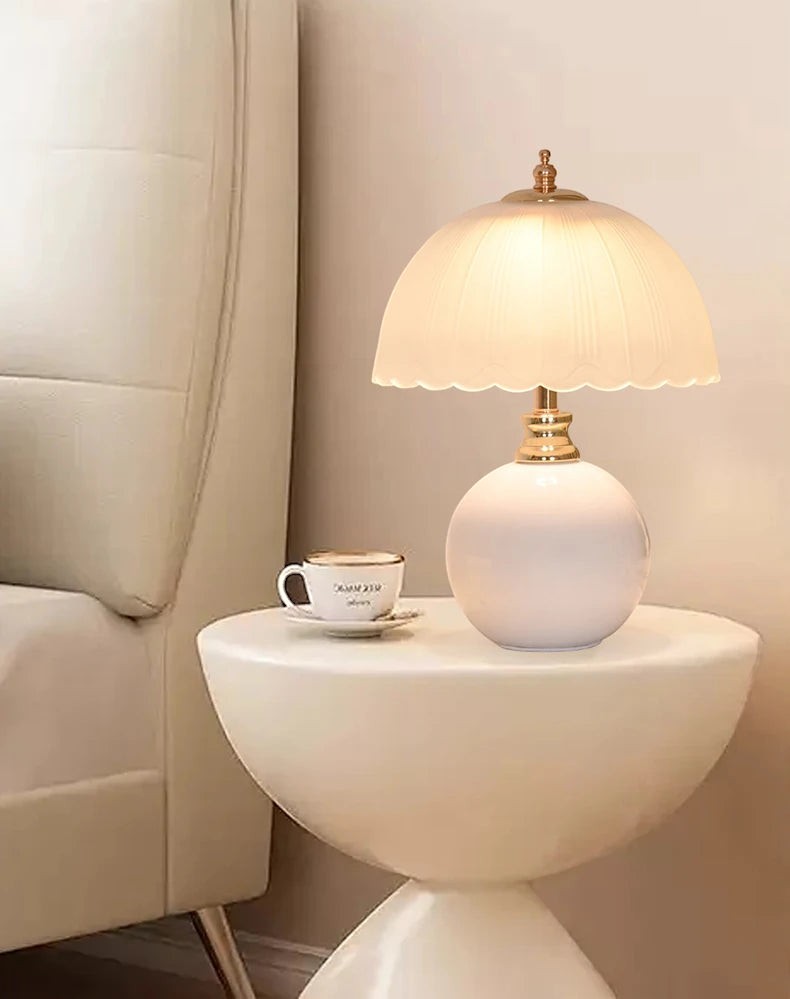 Ceramic Glass LED Table Lamp – USB Dimmable Luxury Bedside Light