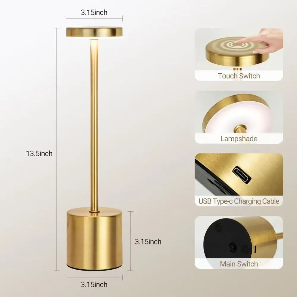 Rechargeable LED Metal Table Lamp – 3-Colour Stepless Dimming