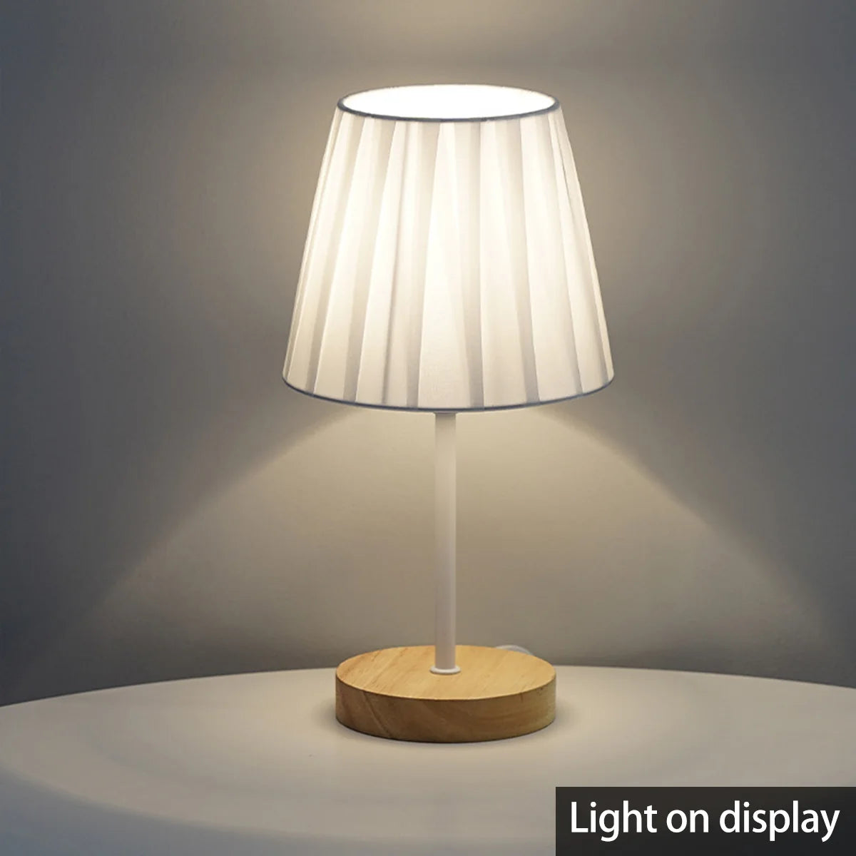 Wooden LED Table Lamp – USB Linen Shade Warm White Bedside Light