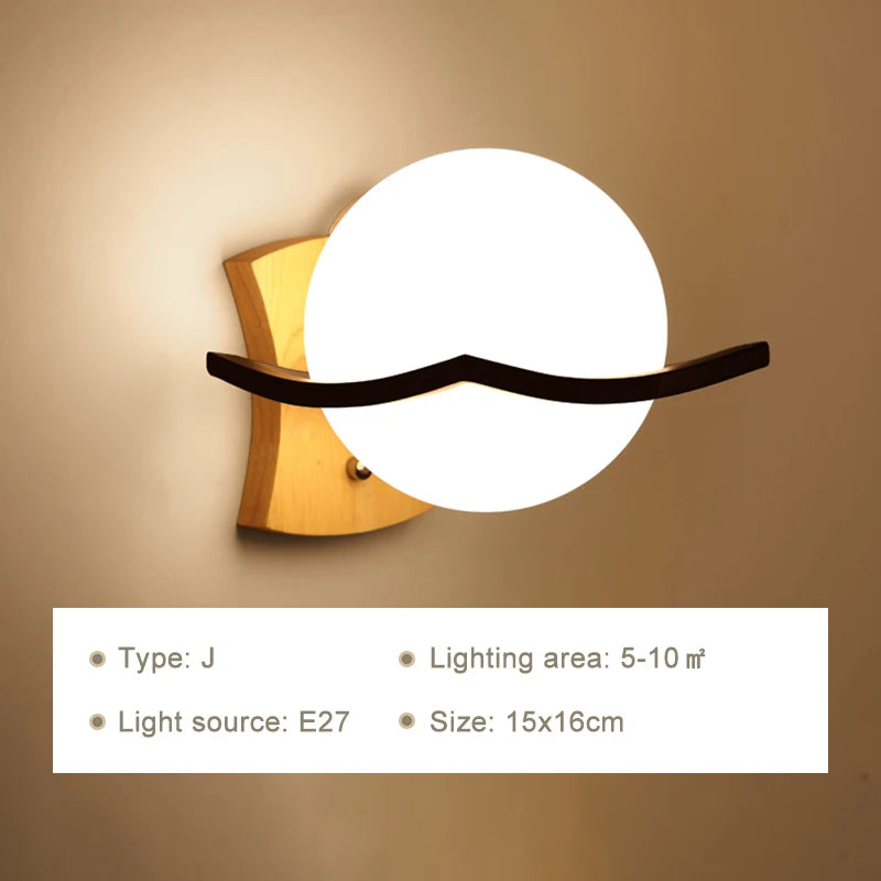 Modern Wooden Wall Lamp – E27 Frosted Glass