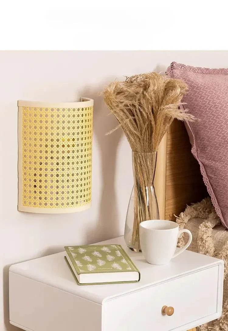 Rattan Wall Lamp Living Room Bedroom Bedside Wall Sconce Led Lighting Corridor Southeast Asian Rattan Wall Light Fixtures Decor