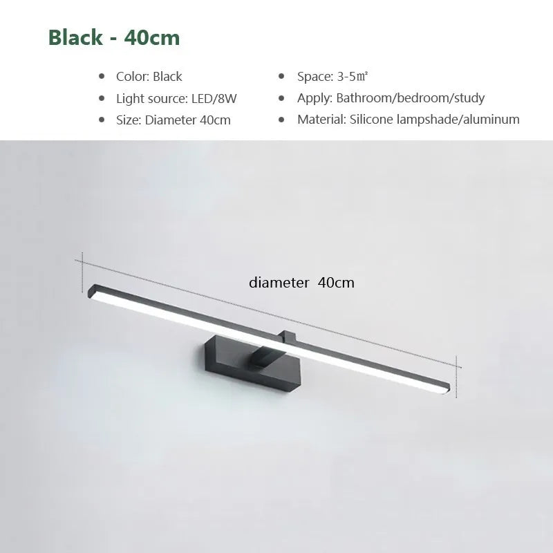 LED Bathroom Vanity Lamp – Touch Switch Black White