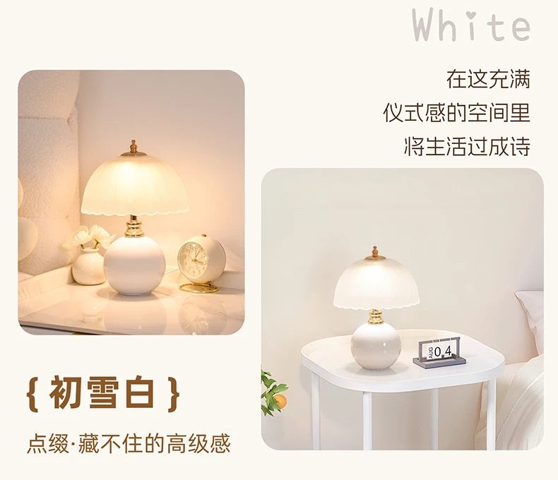 Ceramic Glass LED Table Lamp – USB Dimmable Luxury Bedside Light