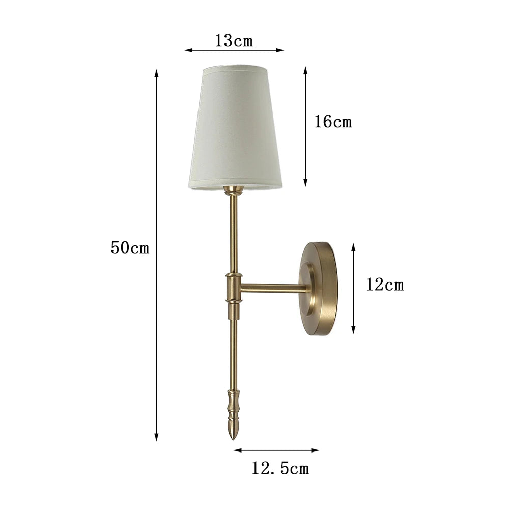 Retro Copper Wall Lamp – Fabric Shade Gold White