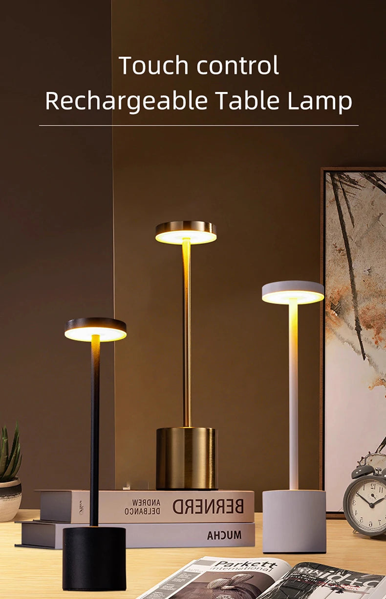 Rechargeable LED Metal Table Lamp – 3-Colour Stepless Dimming