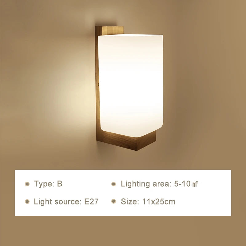 Modern Wooden Wall Lamp – E27 Frosted Glass