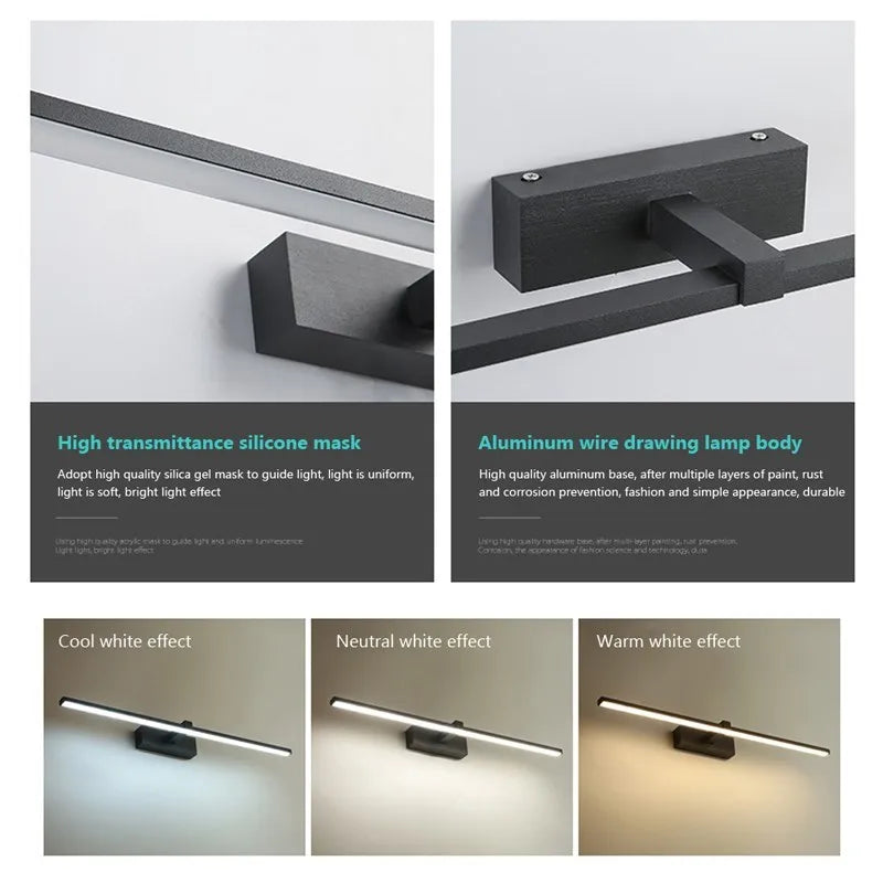 LED Bathroom Vanity Lamp – Touch Switch Black White