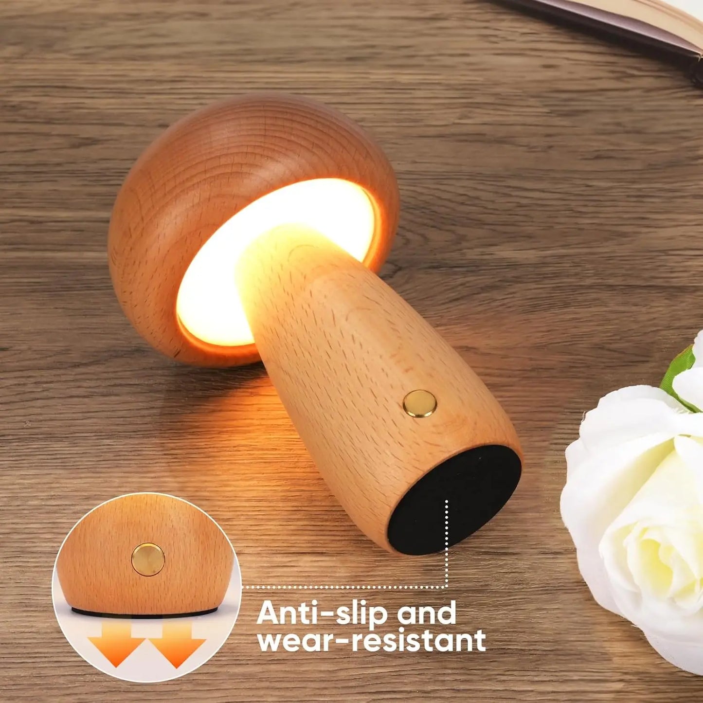 Mushroom LED Table Lamp Touch Dimming USB Charging Night Light for Bedroom/Desk/Coffee Bar Decorative Ambient Night Lighting