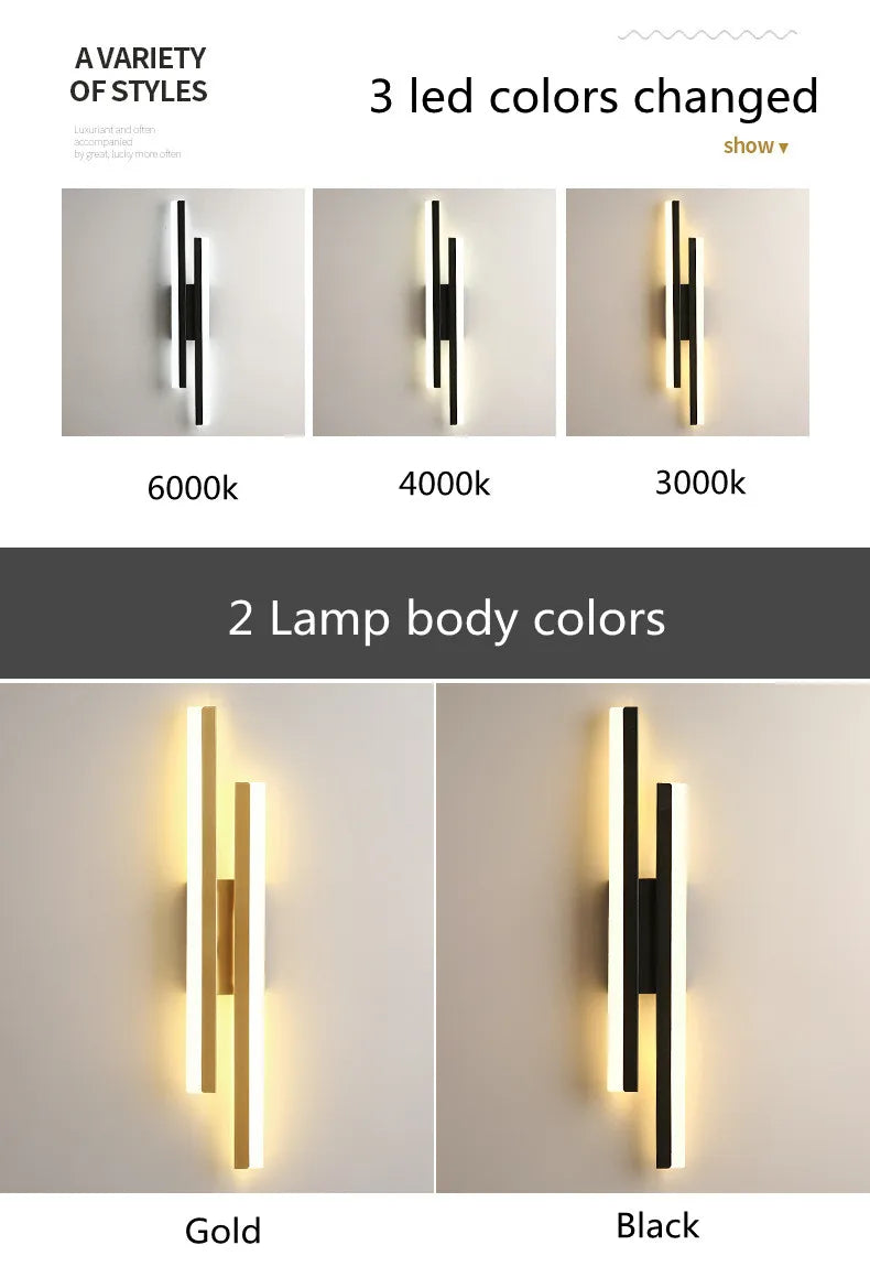 Dimmable 3-Colour LED Wall Lamp – Black or Gold