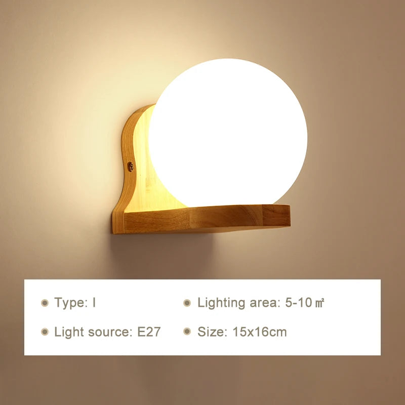 Modern Wooden Wall Lamp – E27 Frosted Glass