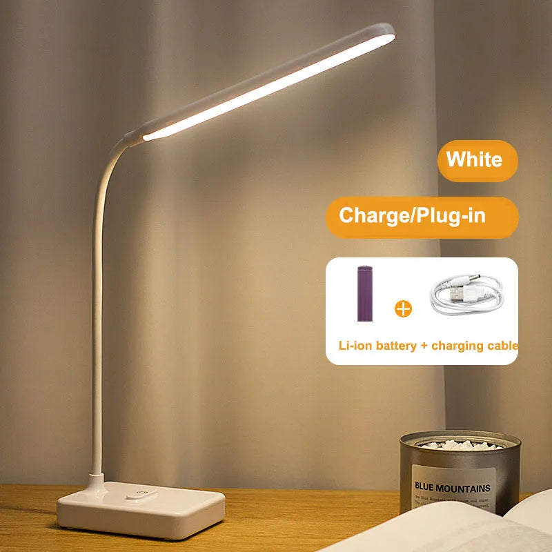 Foldable LED Desk Lamp – 3-Level Dimmable USB Rechargeable