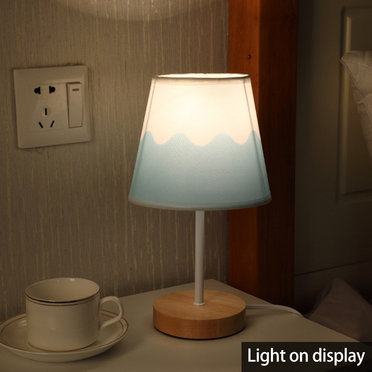 Wooden LED Table Lamp – USB Linen Shade Warm White Bedside Light