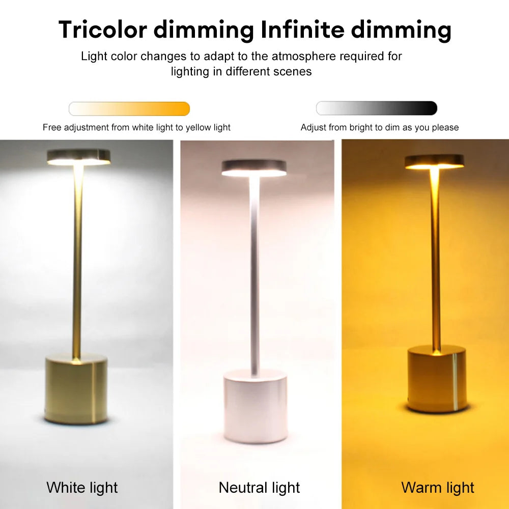 LED Metal Desk Lamp – 1800mAh Rechargeable 3-Colour Stepless Dim