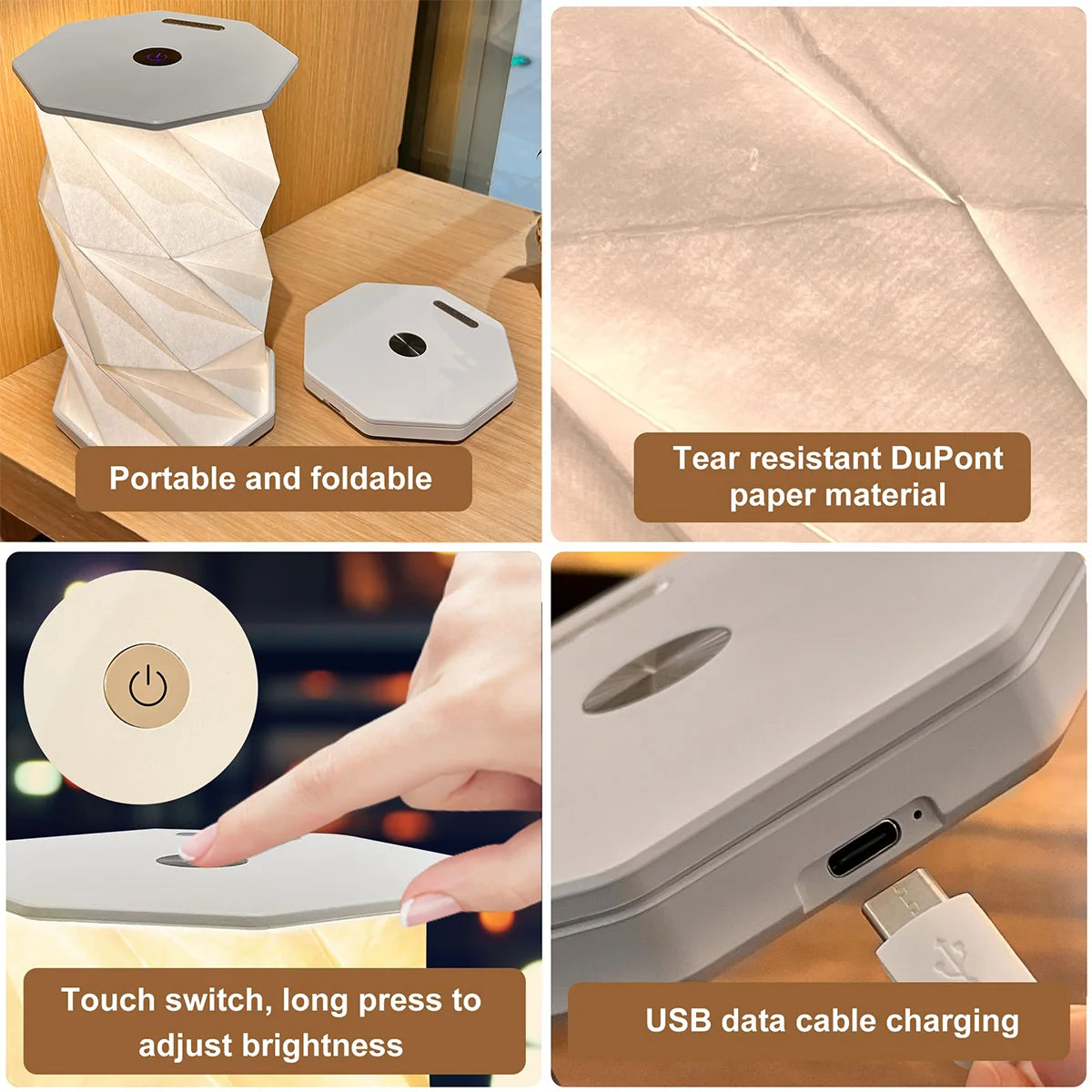Foldable Origami LED Table Lamp – USB-C Rechargeable Touch Dim