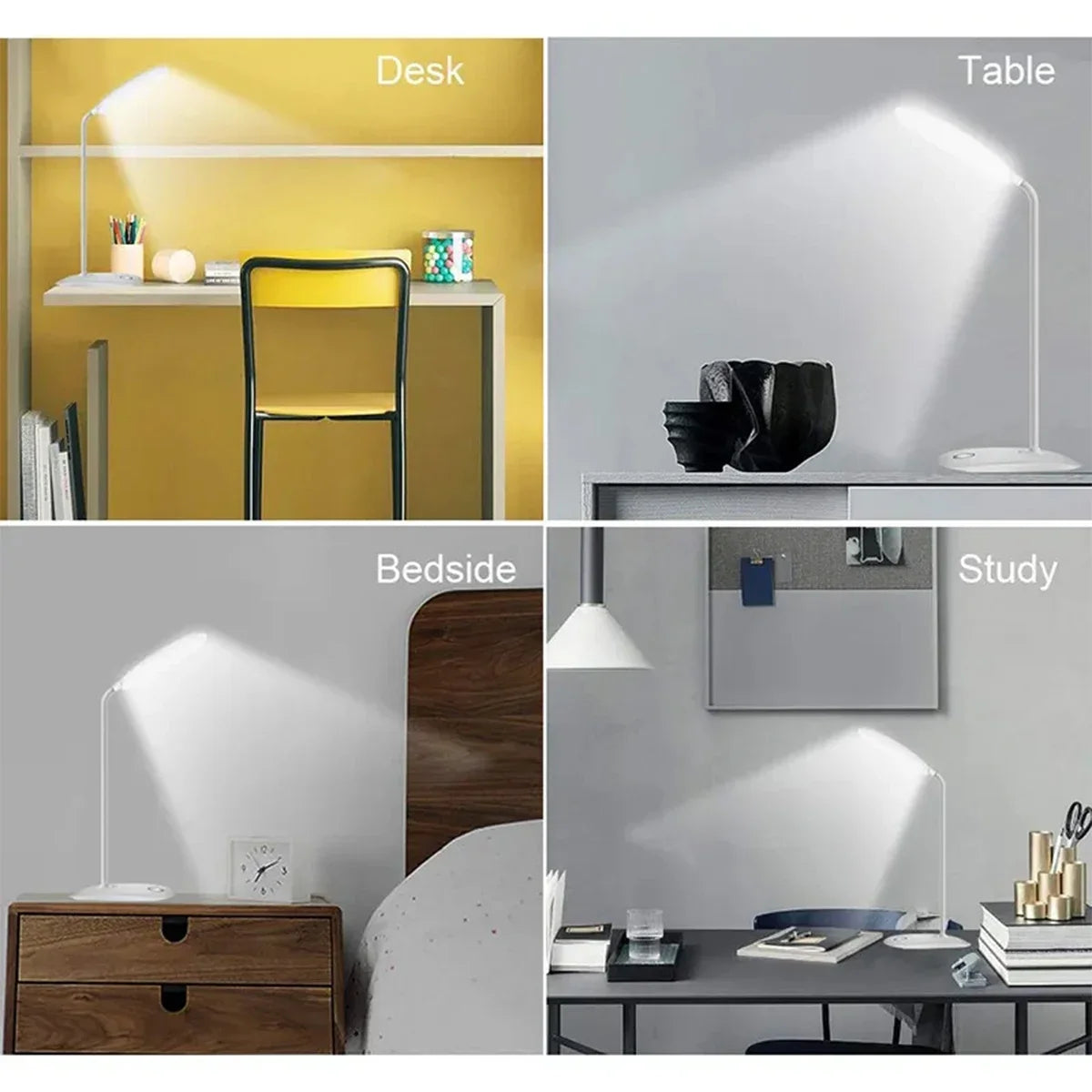 Flexible LED Reading Desk Lamp – USB Rechargeable 3-Level Touch