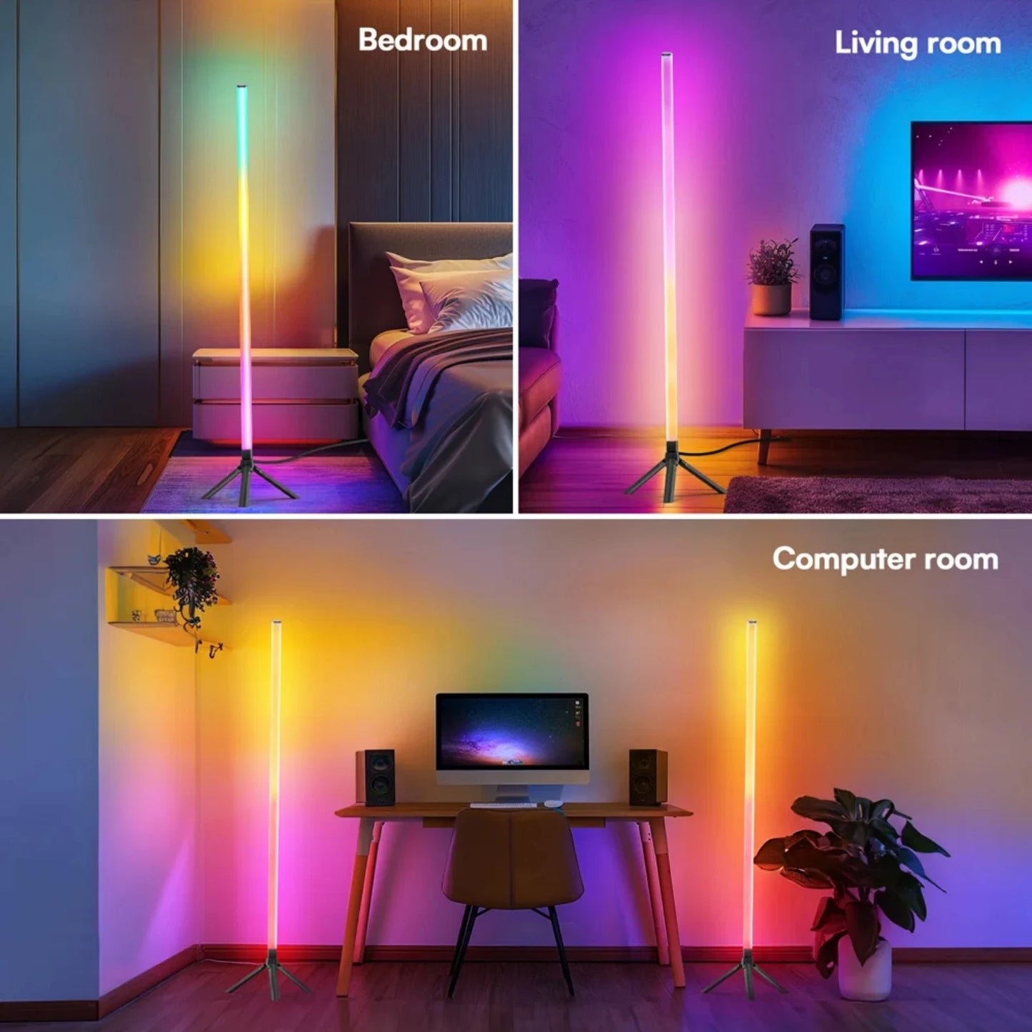 360° Dimmable Floor Lamp 103cm RGB USB Lights For Gaming Living Room Bedroom Corner Light with Bluetooth App & Remote Control