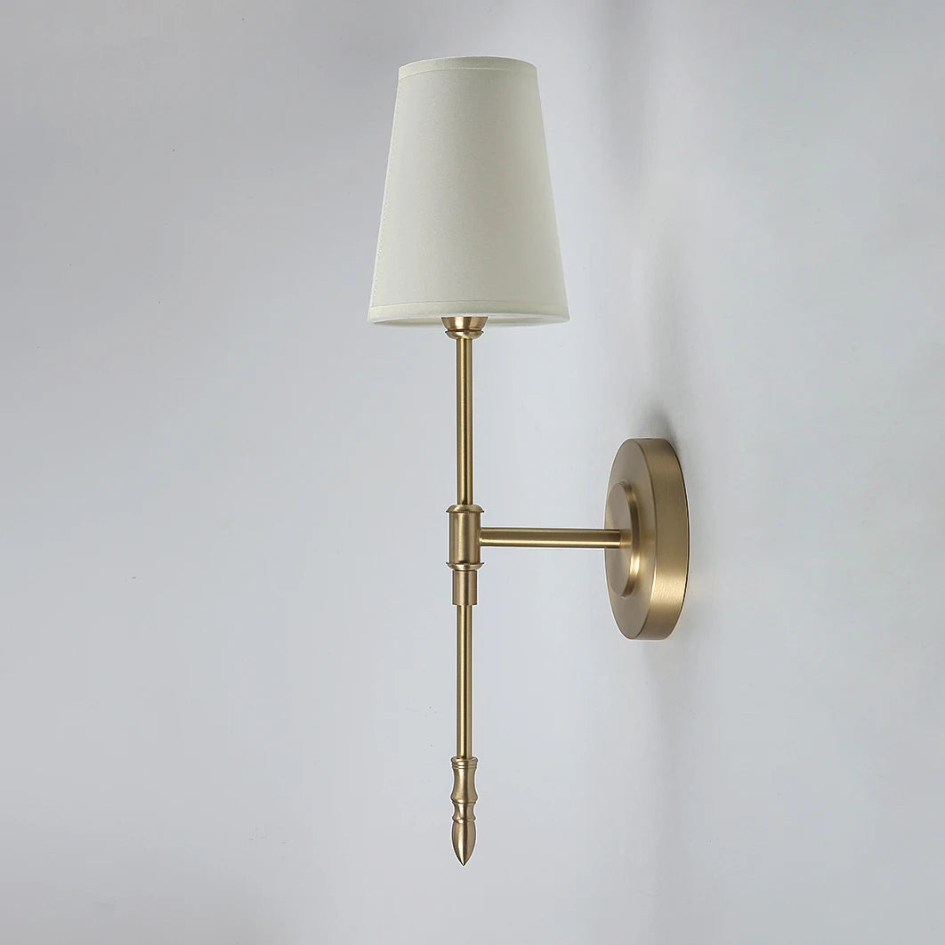 Retro Copper Wall Lamp – Fabric Shade Gold White