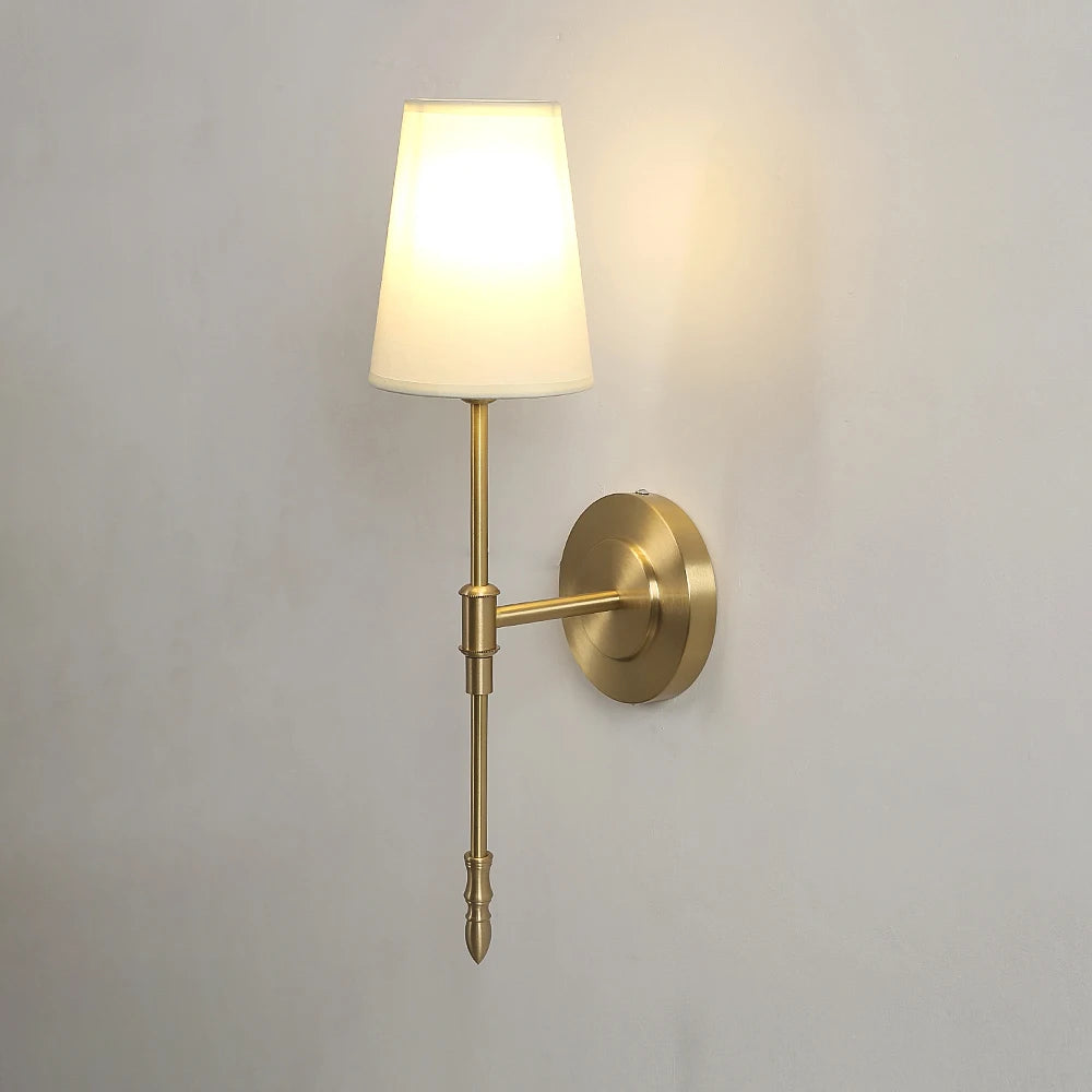 Retro Copper Wall Lamp – Fabric Shade Gold White
