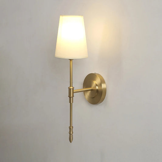Retro Copper Wall Lamp – Fabric Shade Gold White