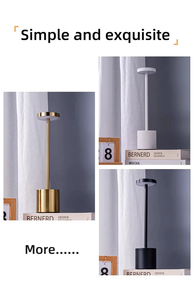 Rechargeable LED Metal Table Lamp – 3-Colour Stepless Dimming