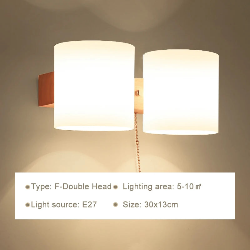 Modern Wooden Wall Lamp – E27 Frosted Glass