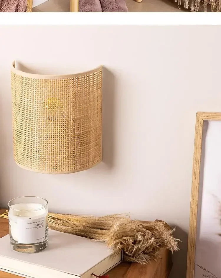 Rattan Wall Lamp Living Room Bedroom Bedside Wall Sconce Led Lighting Corridor Southeast Asian Rattan Wall Light Fixtures Decor