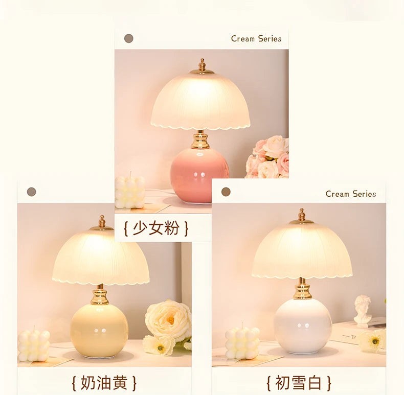 Ceramic Glass LED Table Lamp – USB Dimmable Luxury Bedside Light