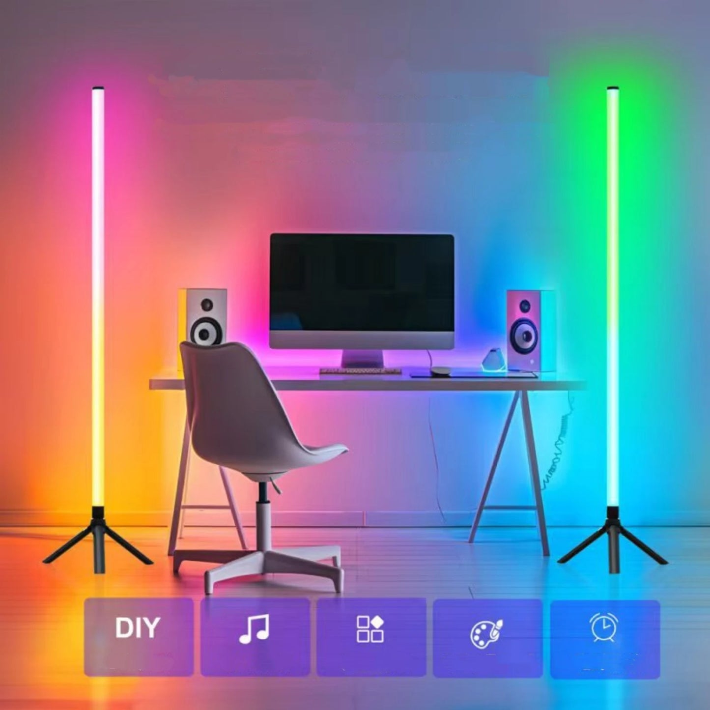 360° Dimmable Floor Lamp 103cm RGB USB Lights For Gaming Living Room Bedroom Corner Light with Bluetooth App & Remote Control