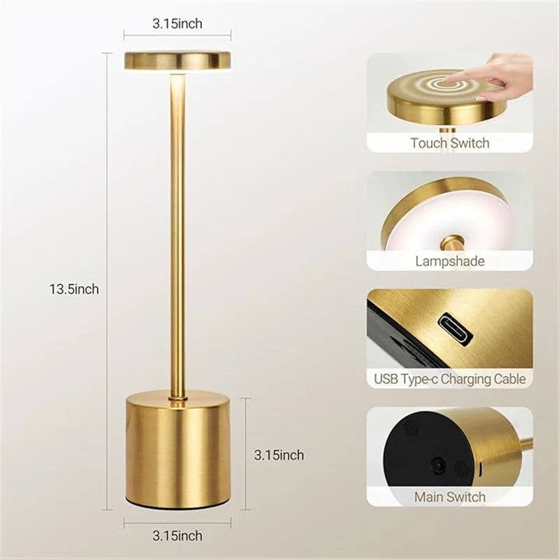 LED Metal Desk Lamp – 1800mAh Rechargeable 3-Colour Stepless Dim